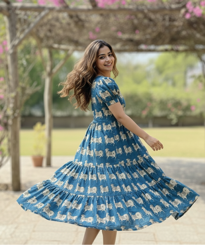 Statement Blue Cow Print Midi Dress