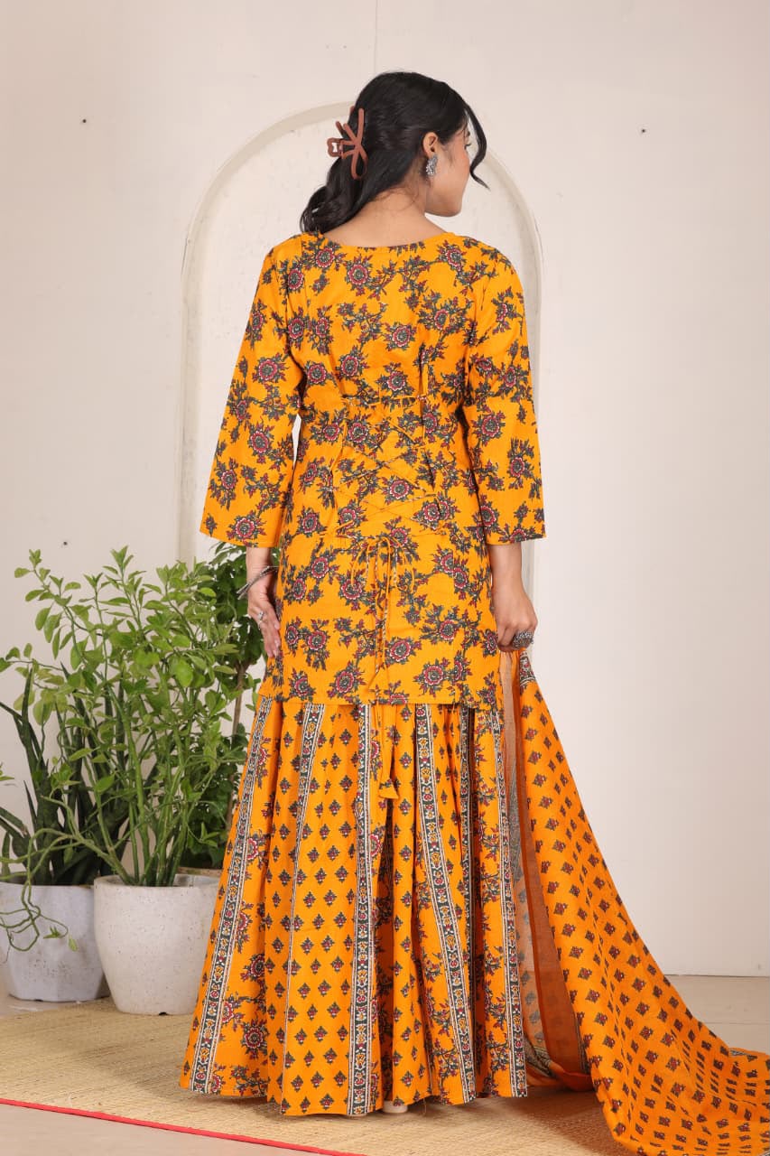 Navratri Special Yellow Printed Gopi Dress for Women  Ethnic Festive Wear
