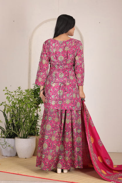 Navratri Special Rani Pink Printed Gopi Dress for Women  Ethnic Festive Wear