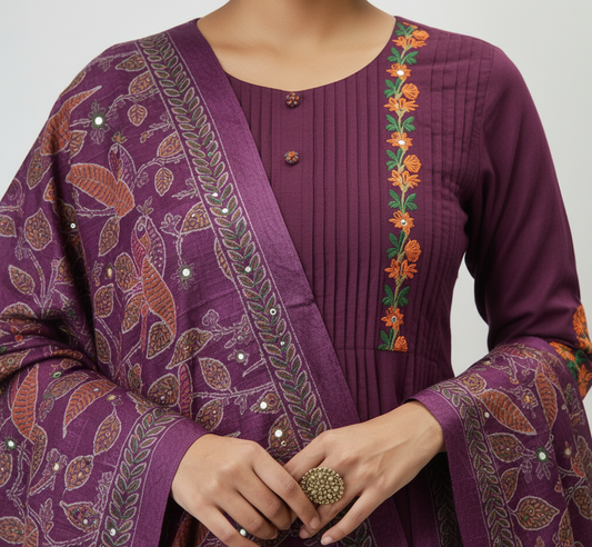 Pure Cotton Kurti With Classy Pintex Work & Embroidery Work Set