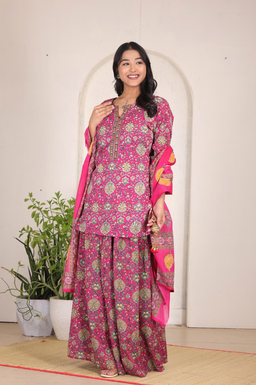 Navratri Special Rani Pink Printed Gopi Dress for Women  Ethnic Festive Wear