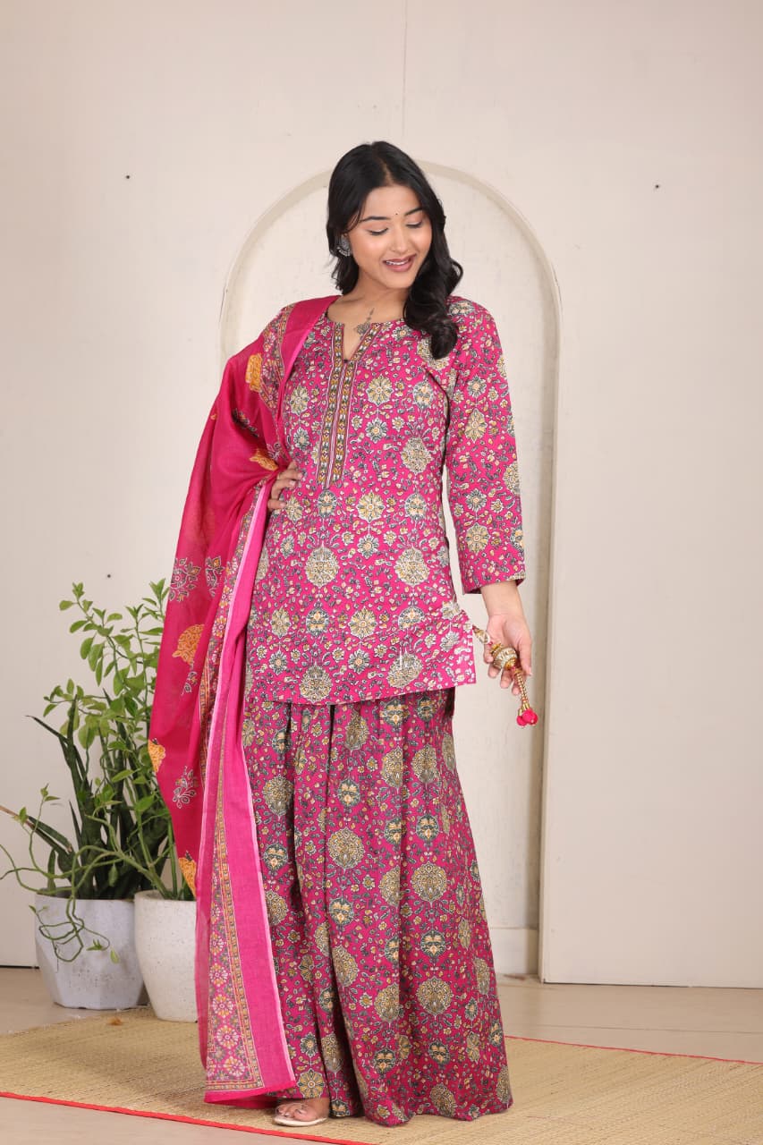 Navratri Special Rani Pink Printed Gopi Dress for Women  Ethnic Festive Wear