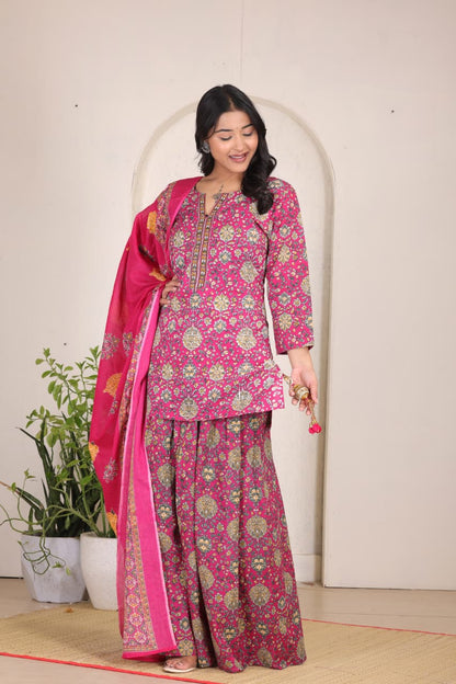 Navratri Special Rani Pink Printed Gopi Dress for Women  Ethnic Festive Wear