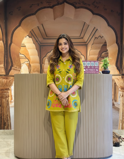 Fresh Green Embroidered Cord Set – Modern Ethnic Chic