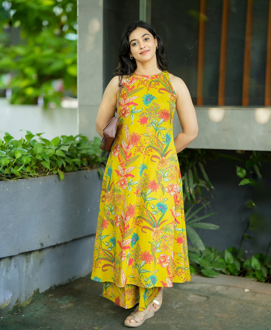 Tropical Sunshine: Bright Yellow Floral Print Sleeveless Kurta Set