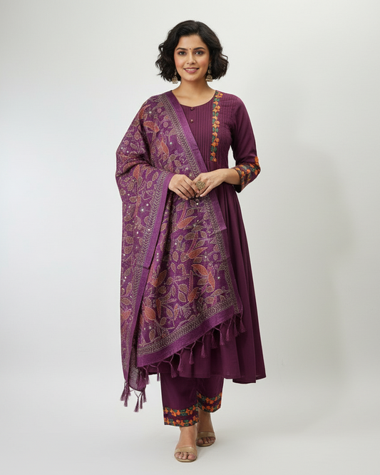 Pure Cotton Kurti With Classy Pintex Work & Embroidery Work Set