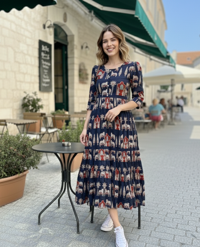 Flamingo Print Tiered Midi Dress | Summer Special Puff Sleeve Style