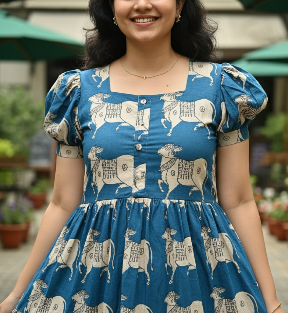 Statement Blue Cow Print Midi Dress