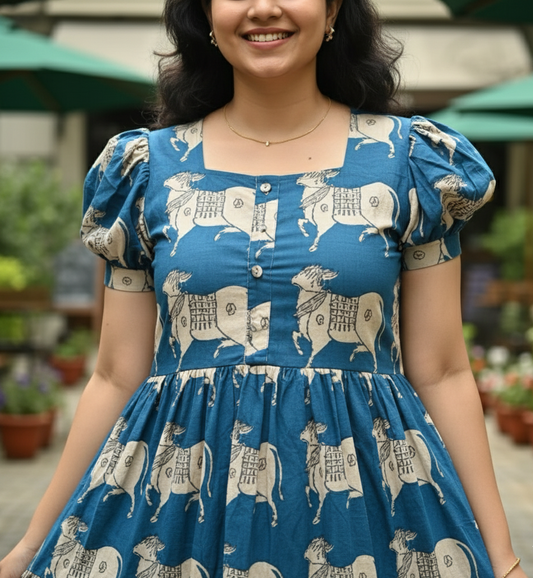 Statement Blue Cow Print Midi Dress
