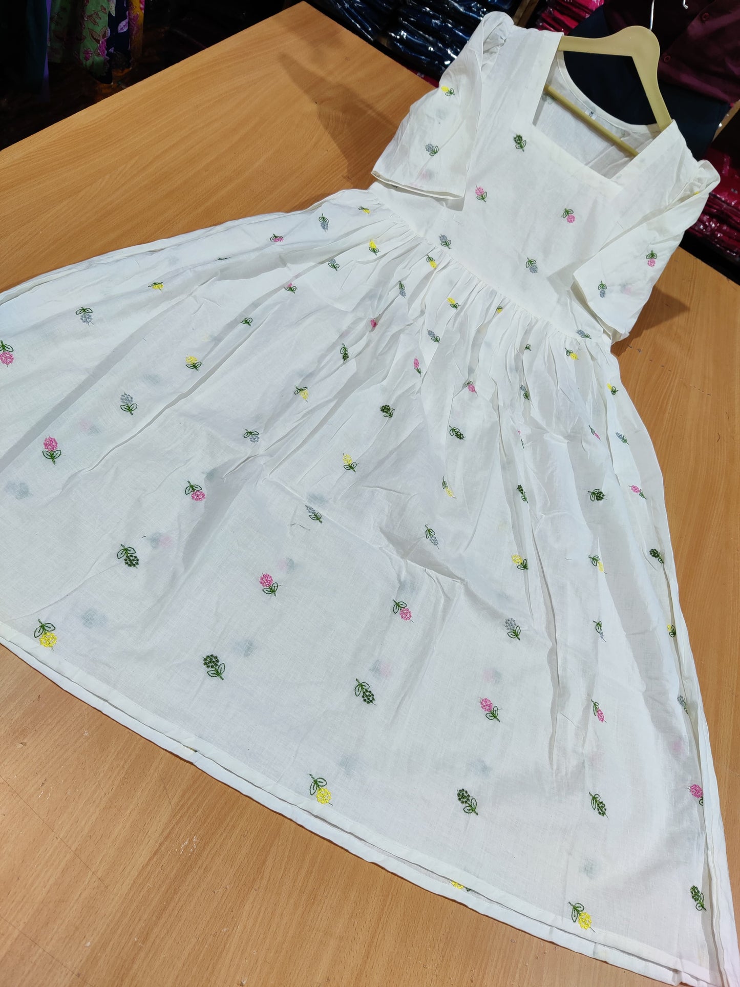 Elegant White Floral Embroidered Square Neck Tiered Midi Dress