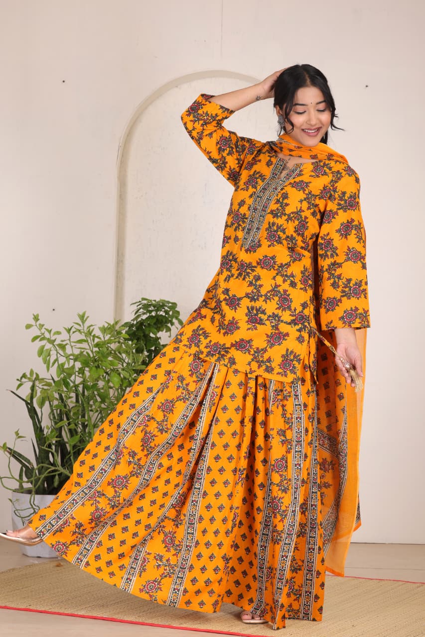 Navratri Special Yellow Printed Gopi Dress for Women  Ethnic Festive Wear