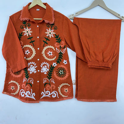 Radiant Orange Embroidered Cord Set – Festive & Fashionable