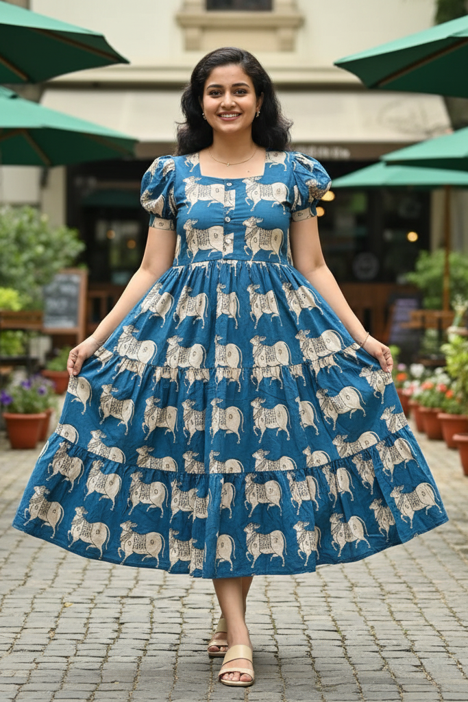 Statement Blue Cow Print Midi Dress