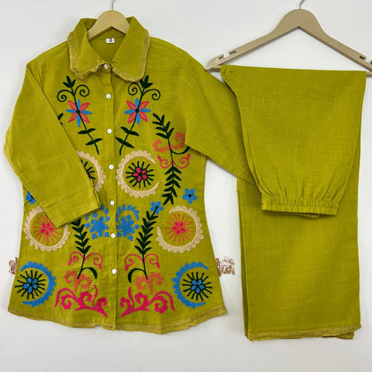 Fresh Green Embroidered Cord Set – Modern Ethnic Chic