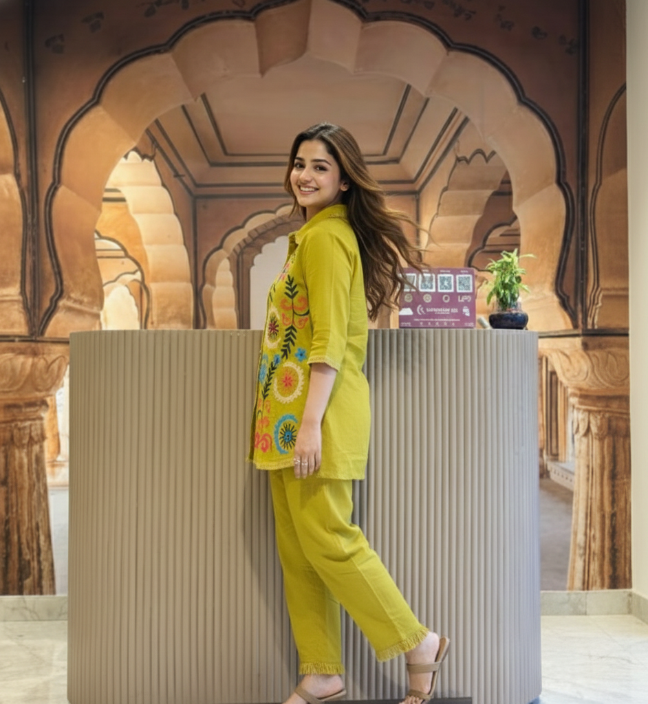 Fresh Green Embroidered Cord Set – Modern Ethnic Chic