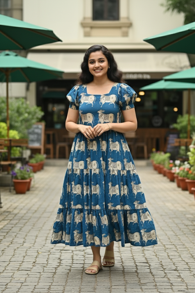 Statement Blue Cow Print Midi Dress