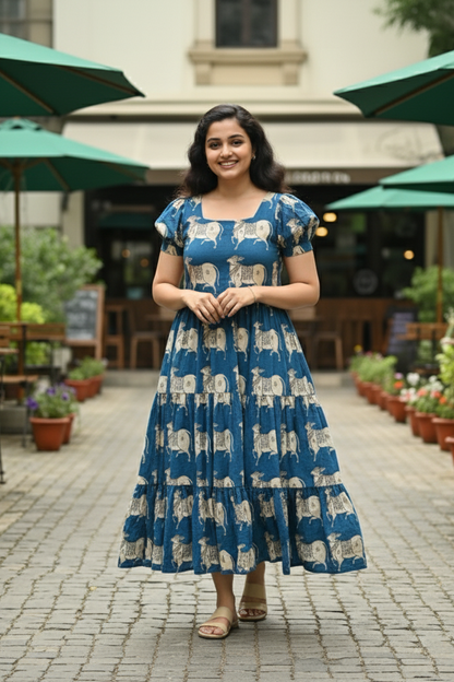 Statement Blue Cow Print Midi Dress