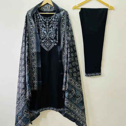 Elegant Black Embroidered Kurta Set with Printed Border Dupatta | Premium Festive & Casual Wear