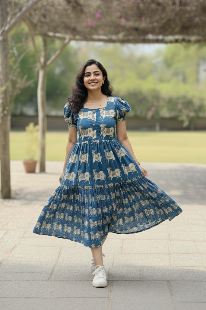 Statement Blue Cow Print Midi Dress