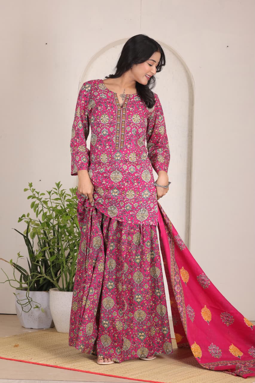 Navratri Special Rani Pink Printed Gopi Dress for Women  Ethnic Festive Wear