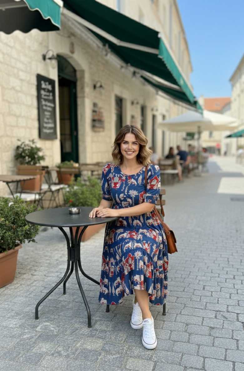 Flamingo Print Tiered Midi Dress | Summer Special Puff Sleeve Style