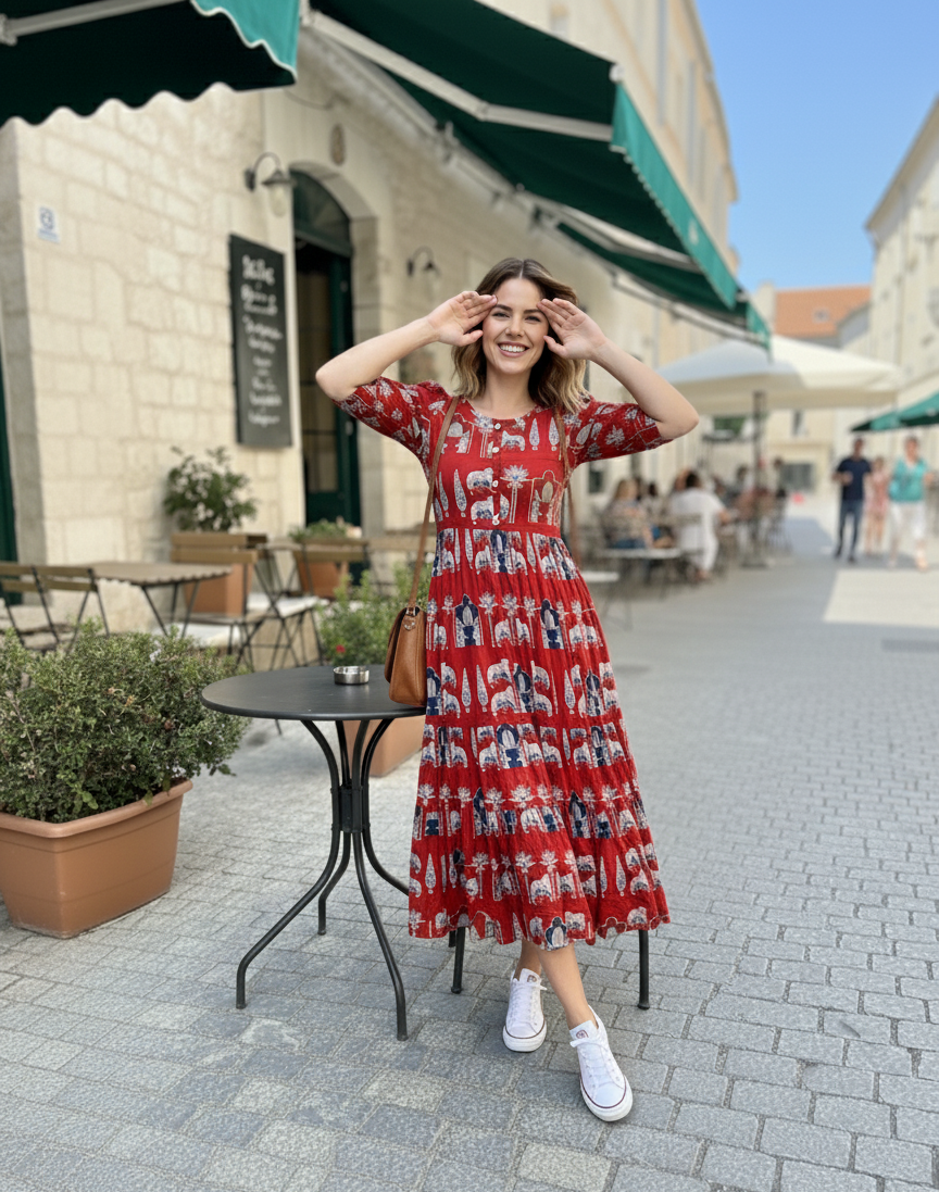 Flamingo Print Tiered Midi Dress | Summer Special Puff Sleeve Style