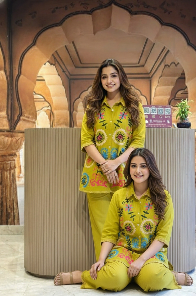 Fresh Green Embroidered Cord Set – Modern Ethnic Chic