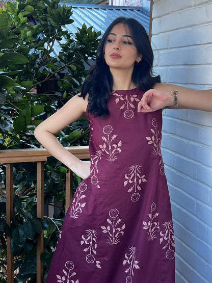 Wine & Whimsy: Maroon Floral Block Print Sleeveless Kurta Set
