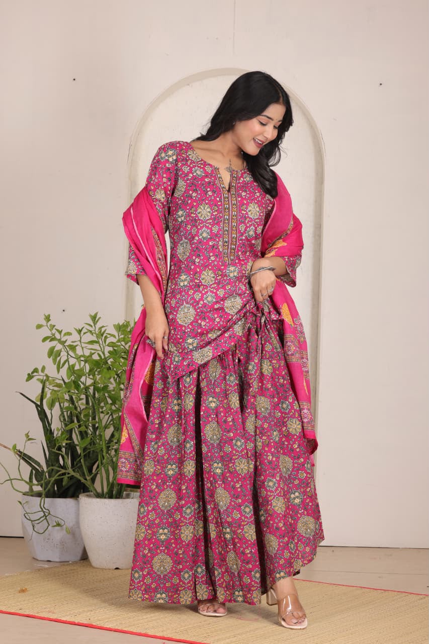 Navratri Special Rani Pink Printed Gopi Dress for Women  Ethnic Festive Wear