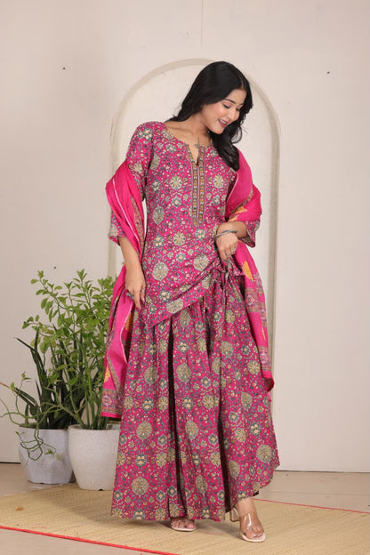 Navratri Special Rani Pink Printed Gopi Dress for Women  Ethnic Festive Wear