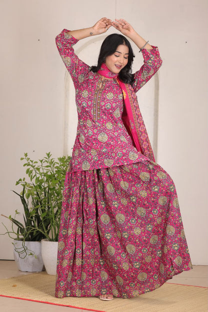 Navratri Special Rani Pink Printed Gopi Dress for Women  Ethnic Festive Wear