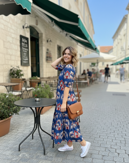 Flamingo Print Tiered Midi Dress | Summer Special Puff Sleeve Style