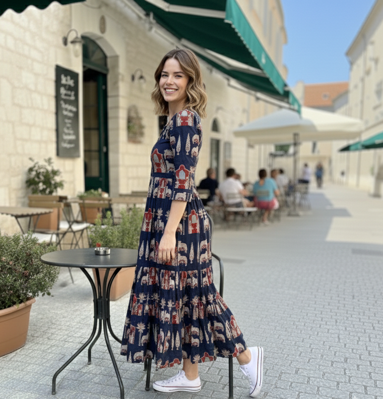Flamingo Print Tiered Midi Dress | Summer Special Puff Sleeve Style